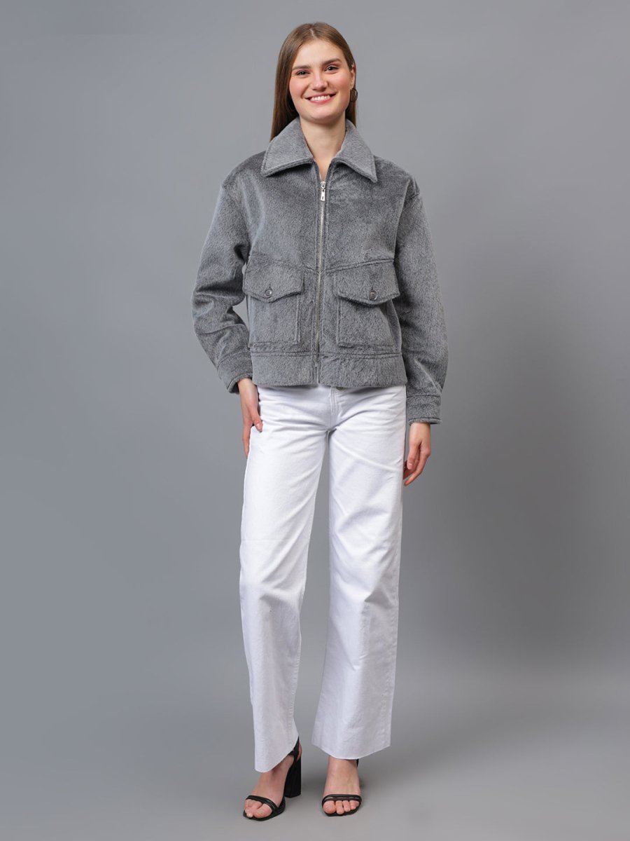 Gaiia Spread Collar Solid Zipper Tailored Jacket - GAIIA